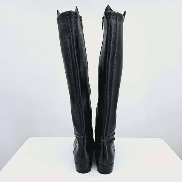 Michael Kors Tall Riding Boots 7 M Black Leather Almond Toe Knee High Side Zip - Picture 8 of 14